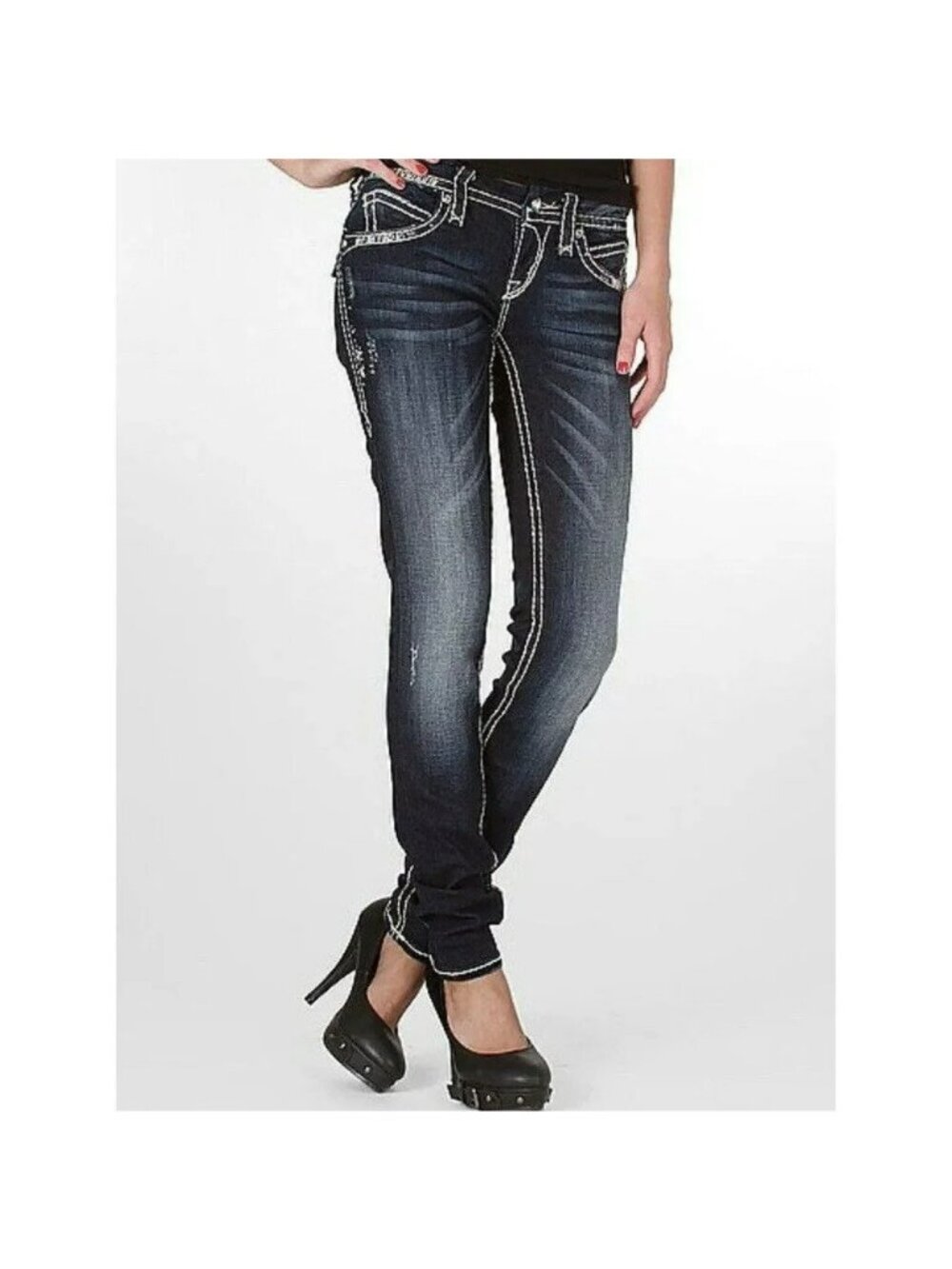 Rock Revival May Skinny Jeans Womens 27 Fleur-De-Lis Embroidered Pockets